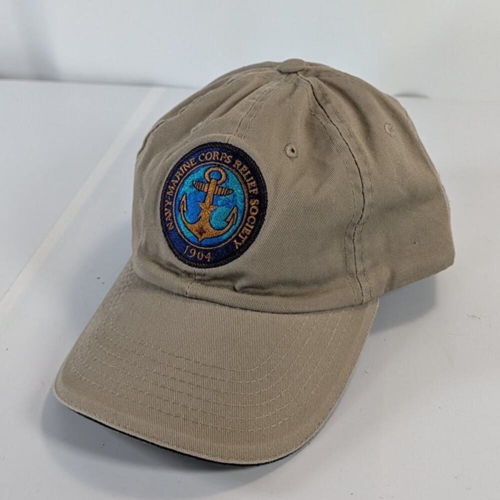 Navy-Marine Corps Relief Society Embroidered Adjustable Strapback Cap Hat Beige